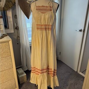 Free People Cream Smocked Ruffled Sundress